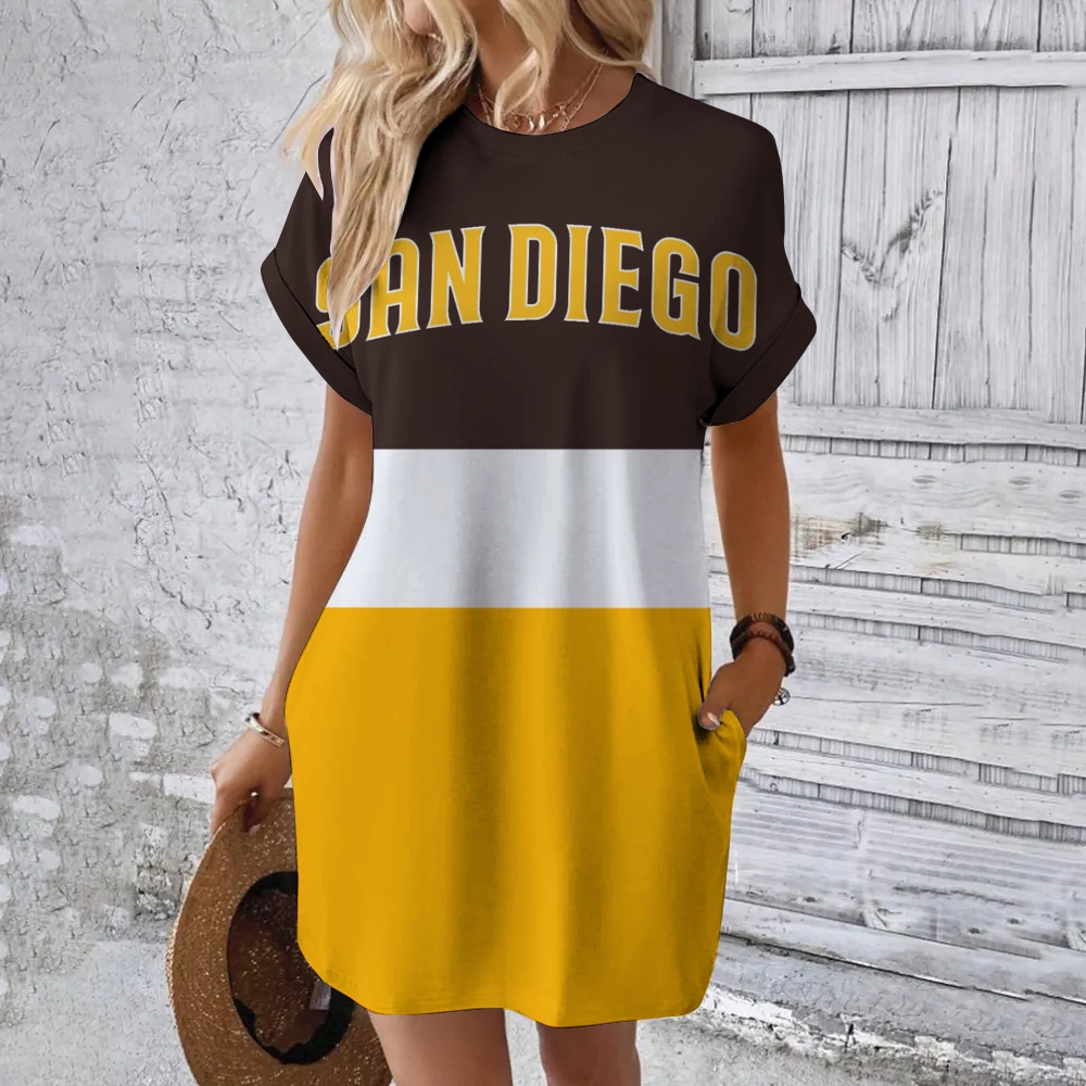 San Diego Padres Hidden Pocket Short Sleeve Tee Dress - Baseswear