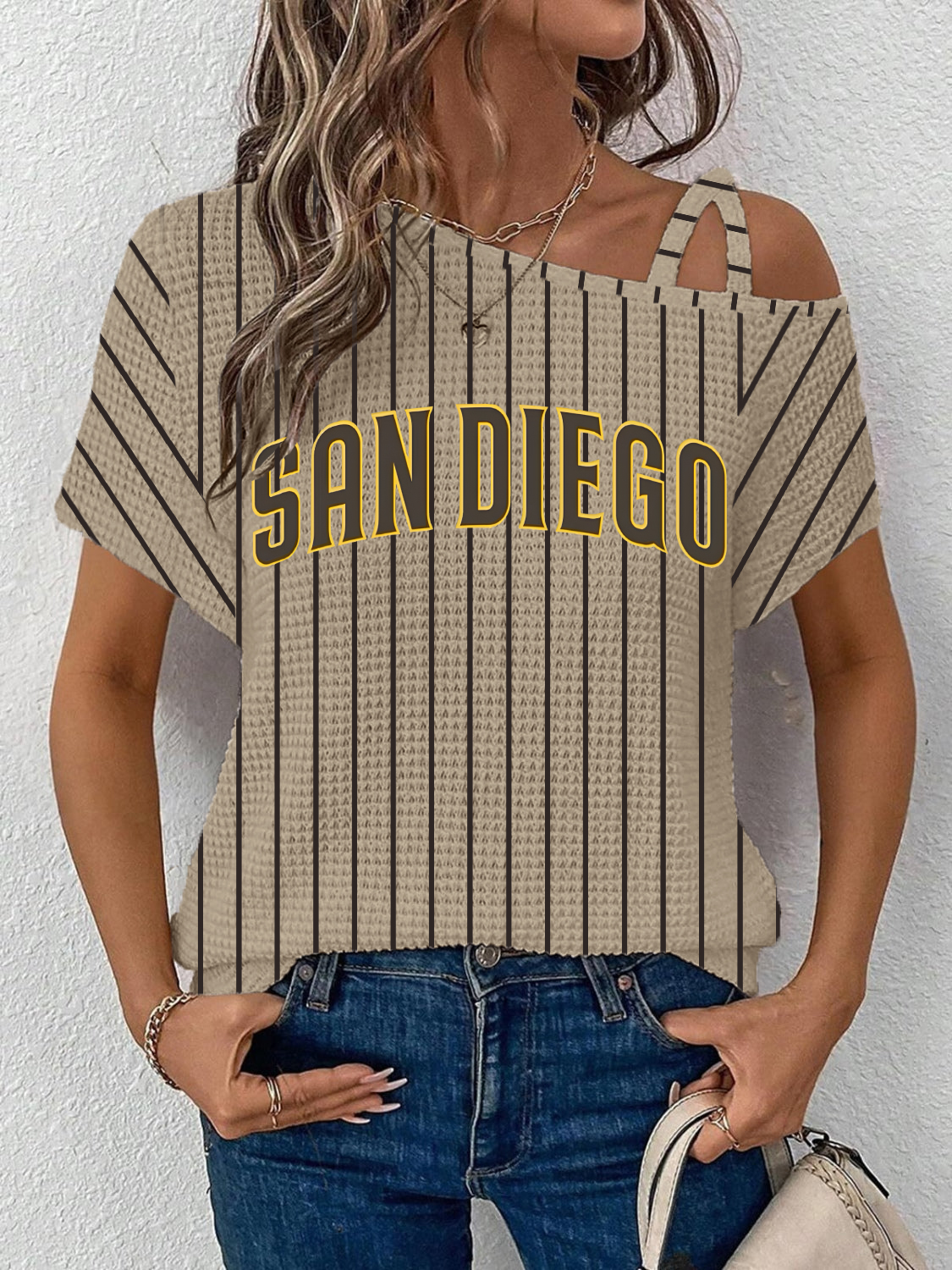 San Diego Padres Brown Asymmetrical Neck Short Sleeve T-Shirt - Baseswear