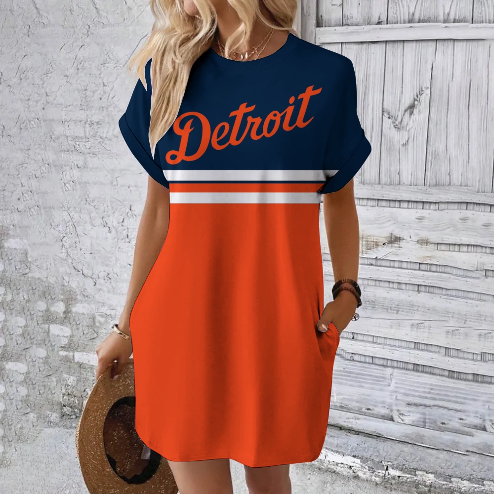 Detroit Tigers Hidden Pocket Short Sleeve Tee Dress - Baseswear