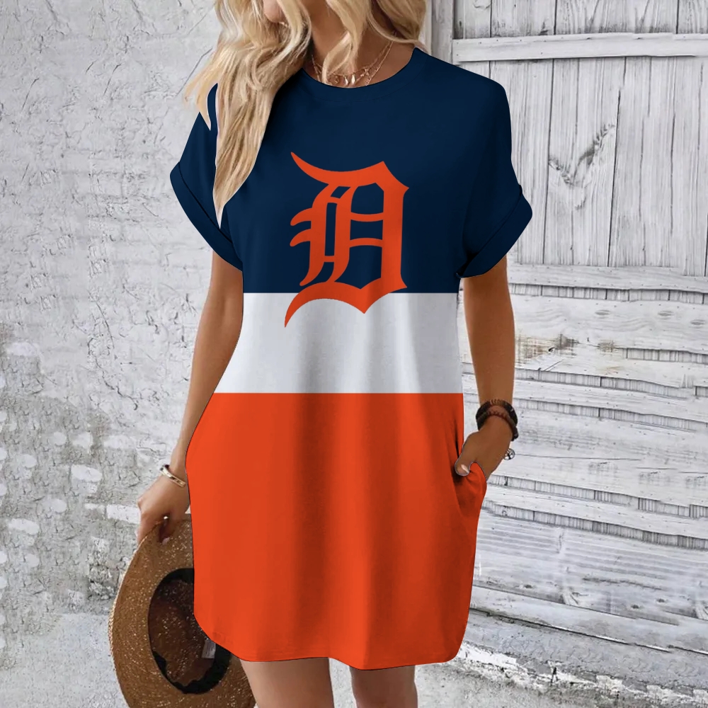 Detroit Tigers Hidden Pocket Short Sleeve Tee Dress - Baseswear