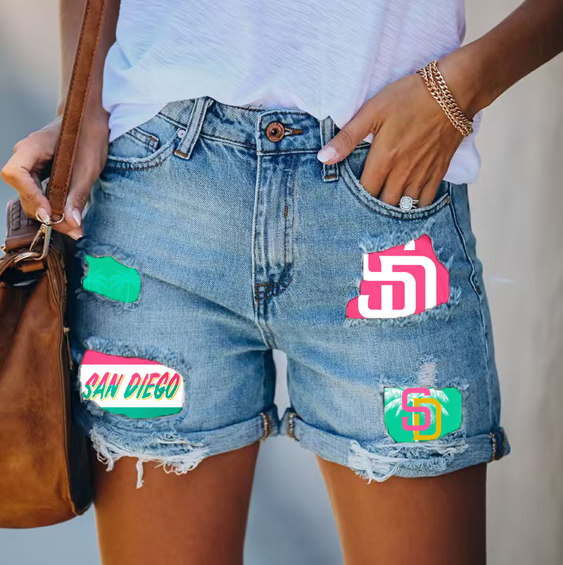 San Diego Padres Distressed Cutoff Denim Shorts - Women - Baseswear