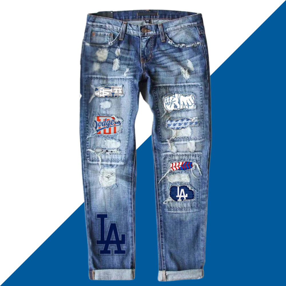 casual fashion perforated printed jeans - Baseswear