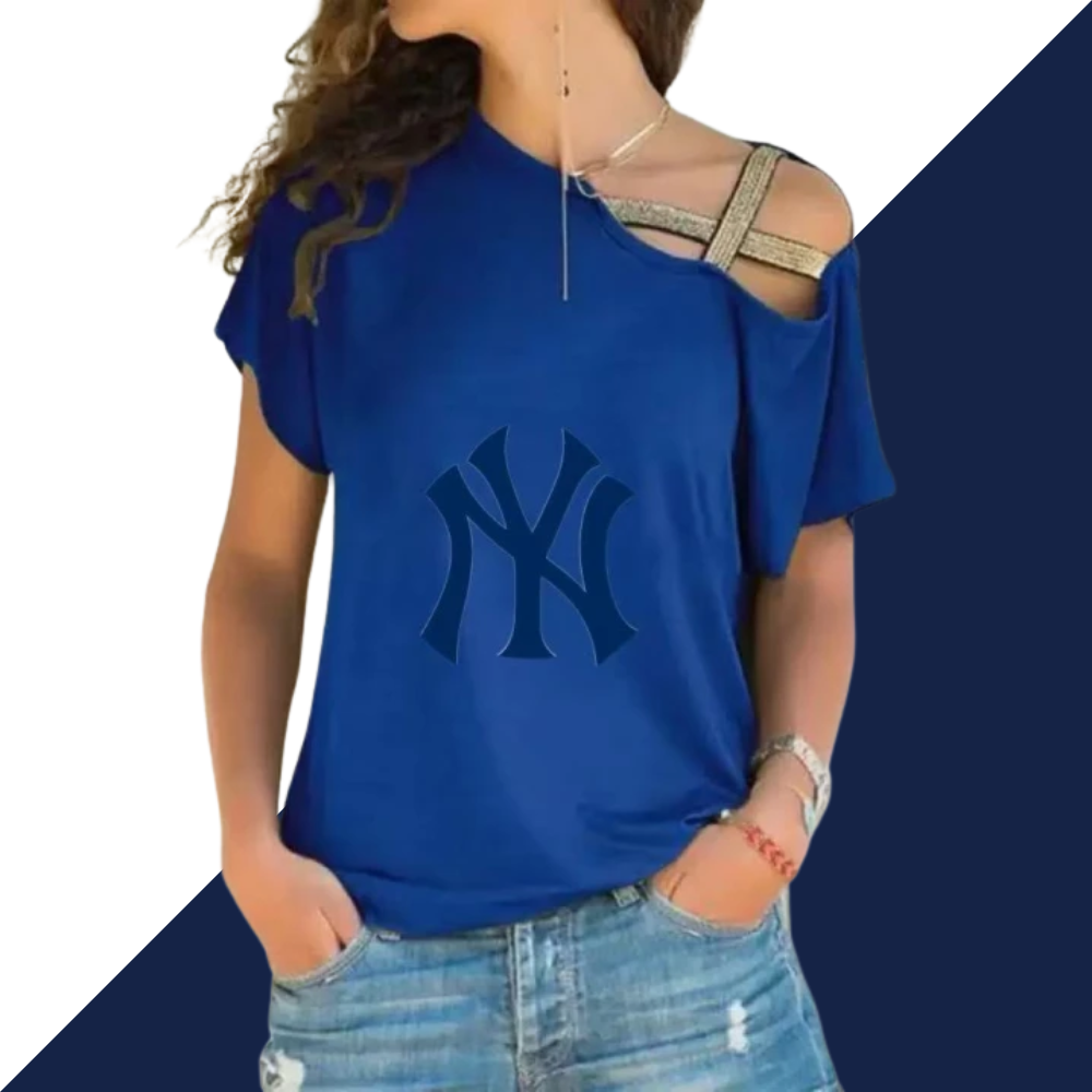 Casual Oblique Shoulder Cross Irregular Short Sleeve T-Shirt Women's - Baseswear