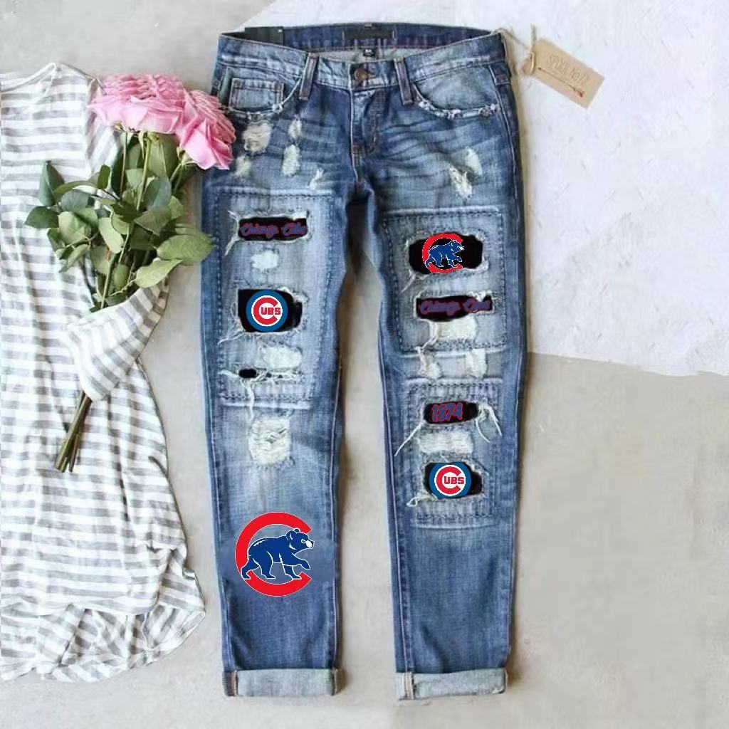 casual fashion perforated printed jeans - Baseswear
