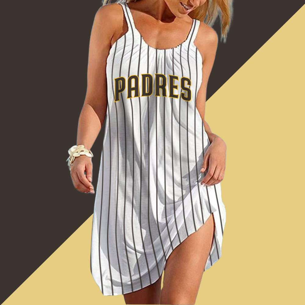 San Diego Padres Round neck sleeveless printed dress - Baseswear