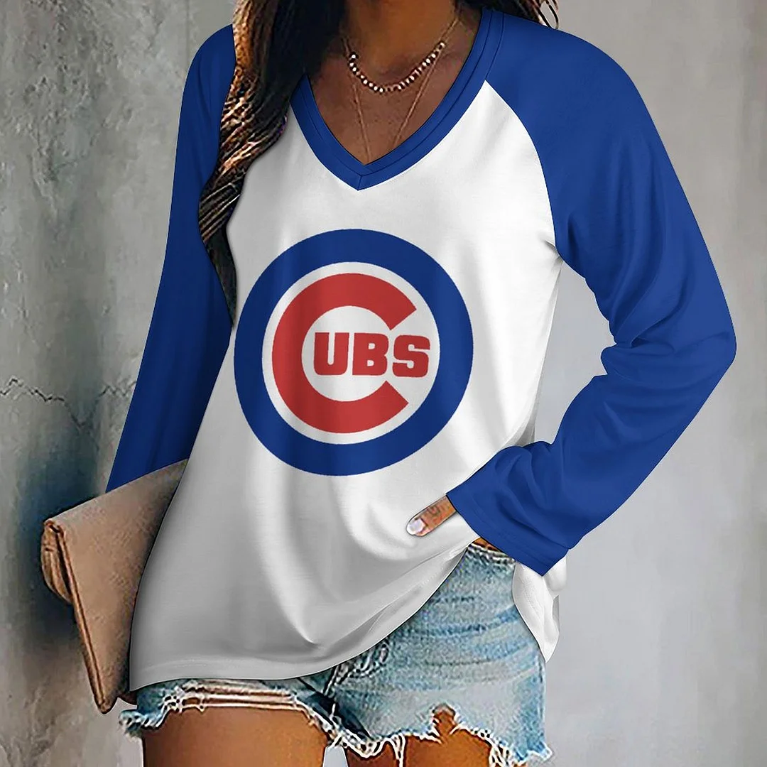 V-neck Patchwork Casual Printed T-shirt for Women - Baseswear