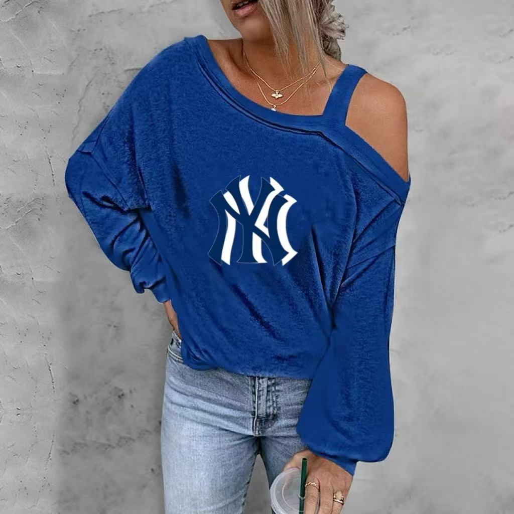 ASYMMETRICAL NECK SHIFT CASUAL LONG SLEEVE TOP - Baseswear