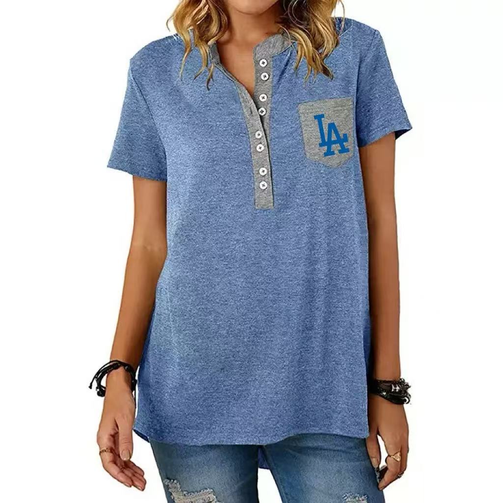New Casual Pocket Stitching Loose Short Sleeve T Shirt Women - Baseswear