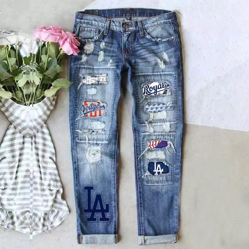 casual fashion perforated printed jeans - Baseswear