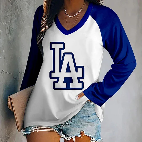 V-neck Patchwork Casual Printed T-shirt for Women - Baseswear
