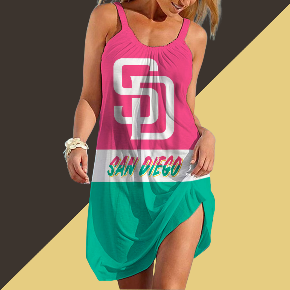 San Diego Padres Round neck sleeveless printed dress - Baseswear