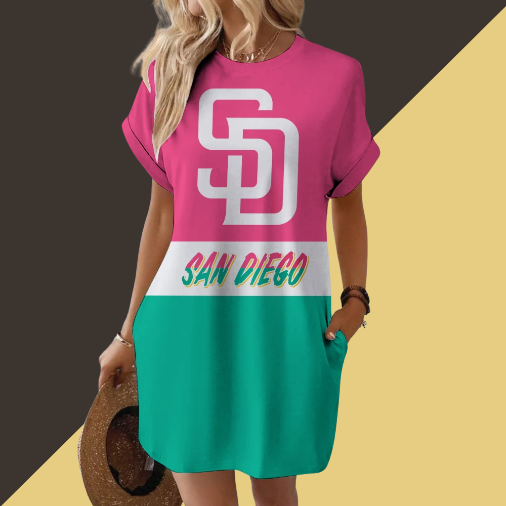 San Diego Padres Hidden Pocket Short Sleeve Tee Dress - Baseswear