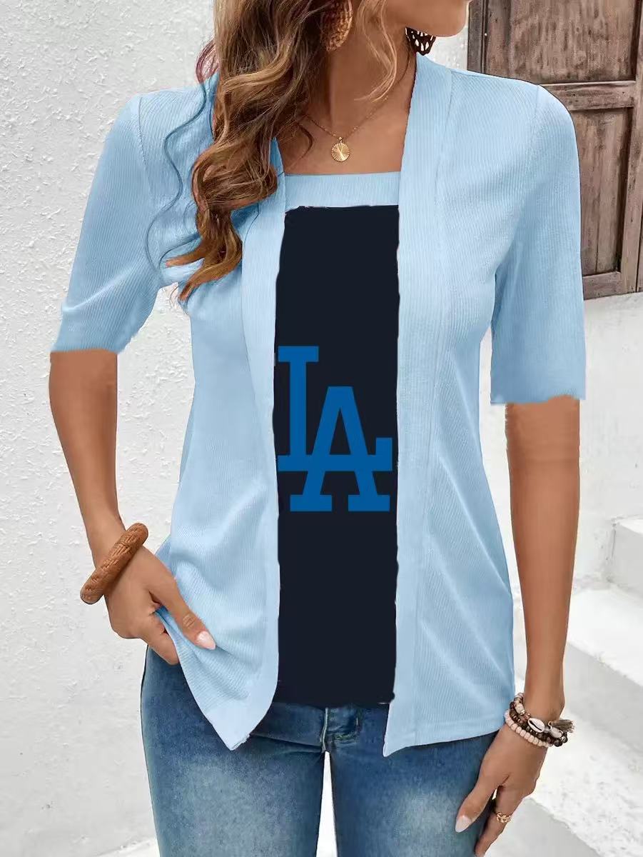 Fake two-piece five-sleeve printed women's shirt T-shirt - Baseswear