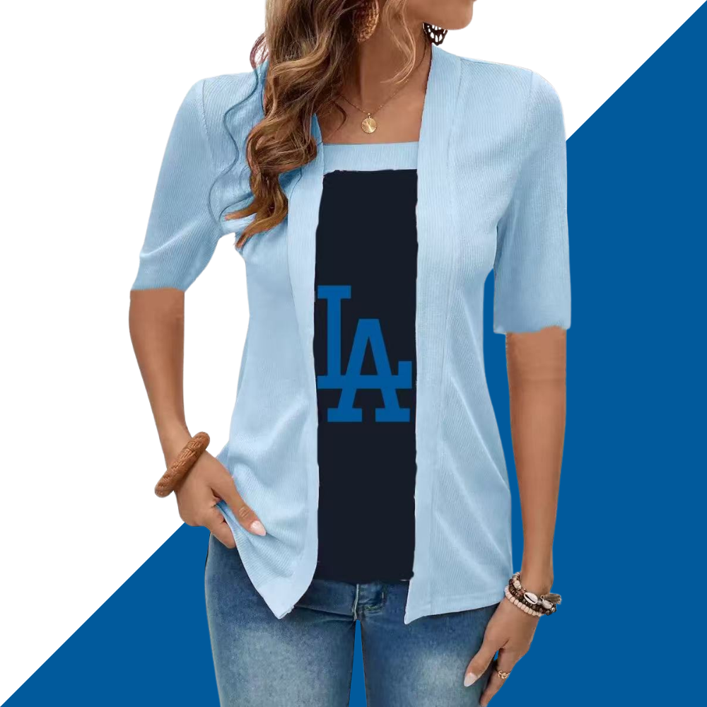 Fake two-piece five-sleeve printed women's shirt T-shirt - Baseswear