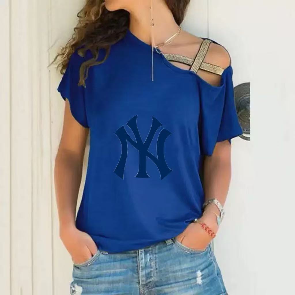Casual Oblique Shoulder Cross Irregular Short Sleeve T-Shirt Women's - Baseswear