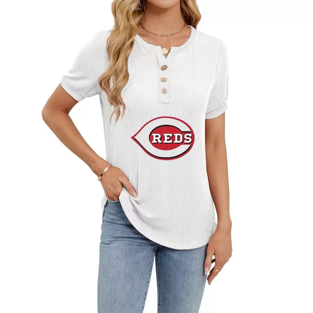Waffle V-Neck Short Sleeve Solid Color T-Shirt Top - Baseswear