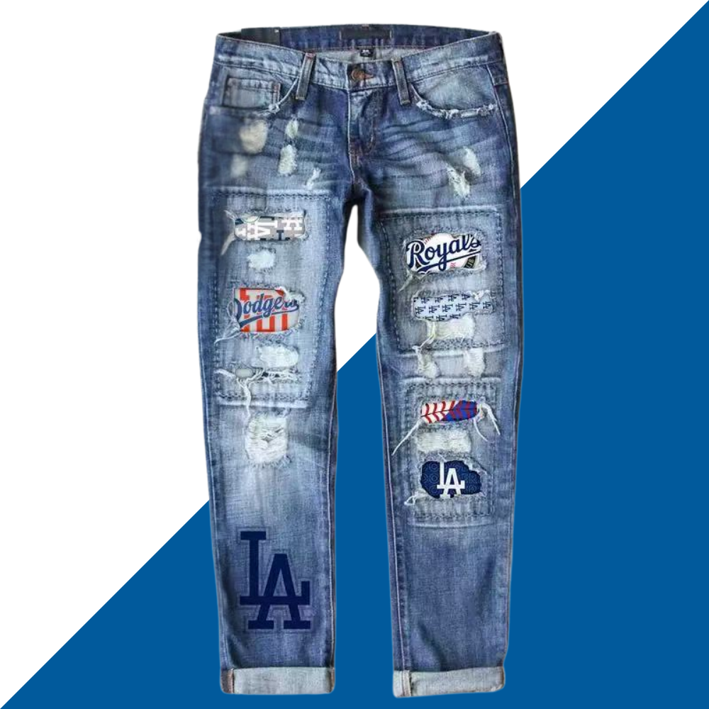 casual fashion perforated printed jeans - Baseswear