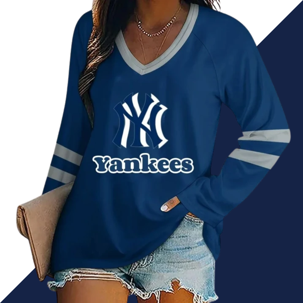 Women's V-neck Double-layered Long-sleeved Loose T-shirt - Baseswear
