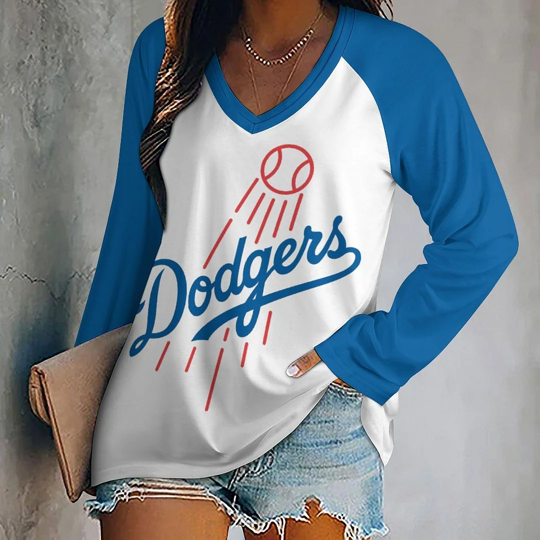 V-neck Patchwork Casual Printed T-shirt for Women - Baseswear
