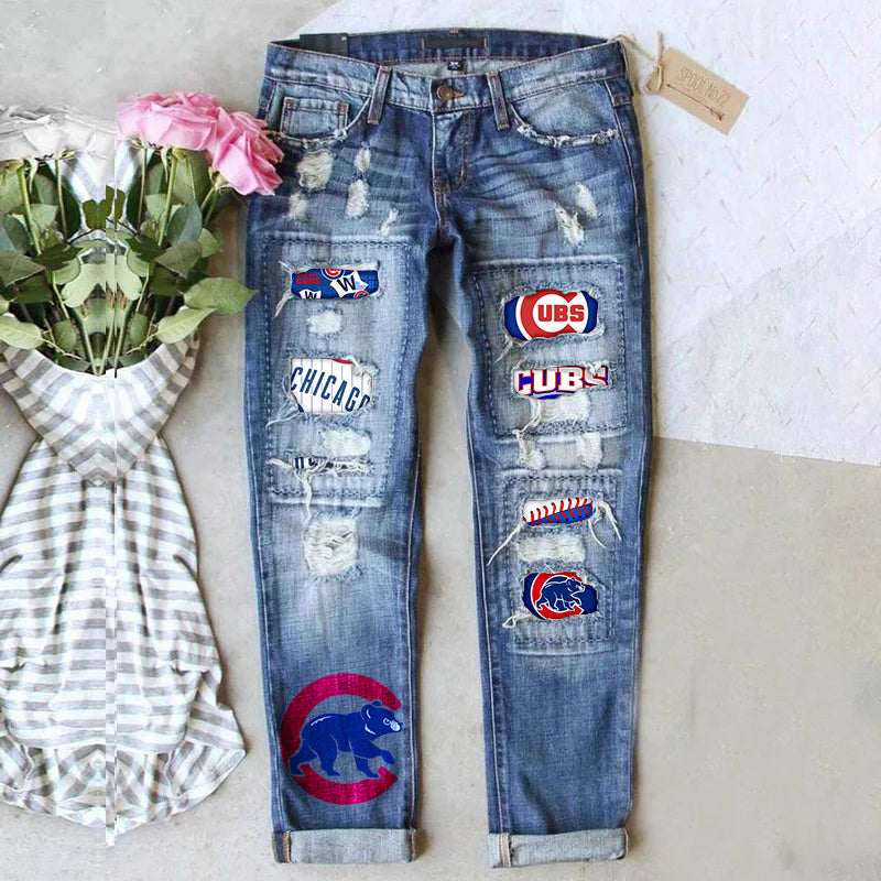 casual fashion perforated printed jeans - Baseswear