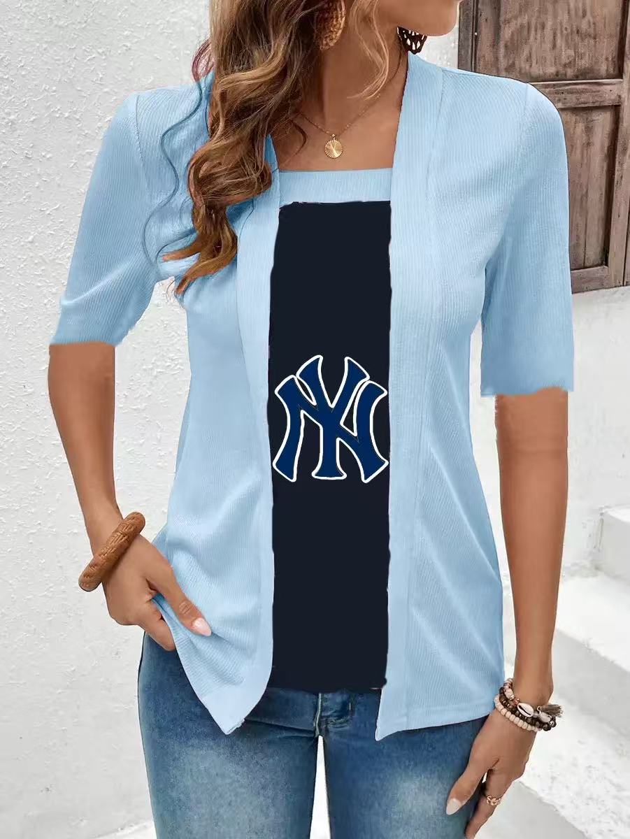 Fake two-piece five-sleeve printed women's shirt T-shirt - Baseswear