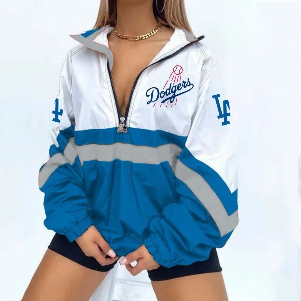 Women's Football Print V Neck Zipper Sweatshirt Jacket - Baseswear