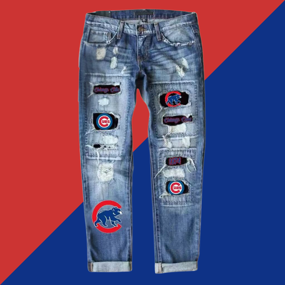 casual fashion perforated printed jeans - Baseswear
