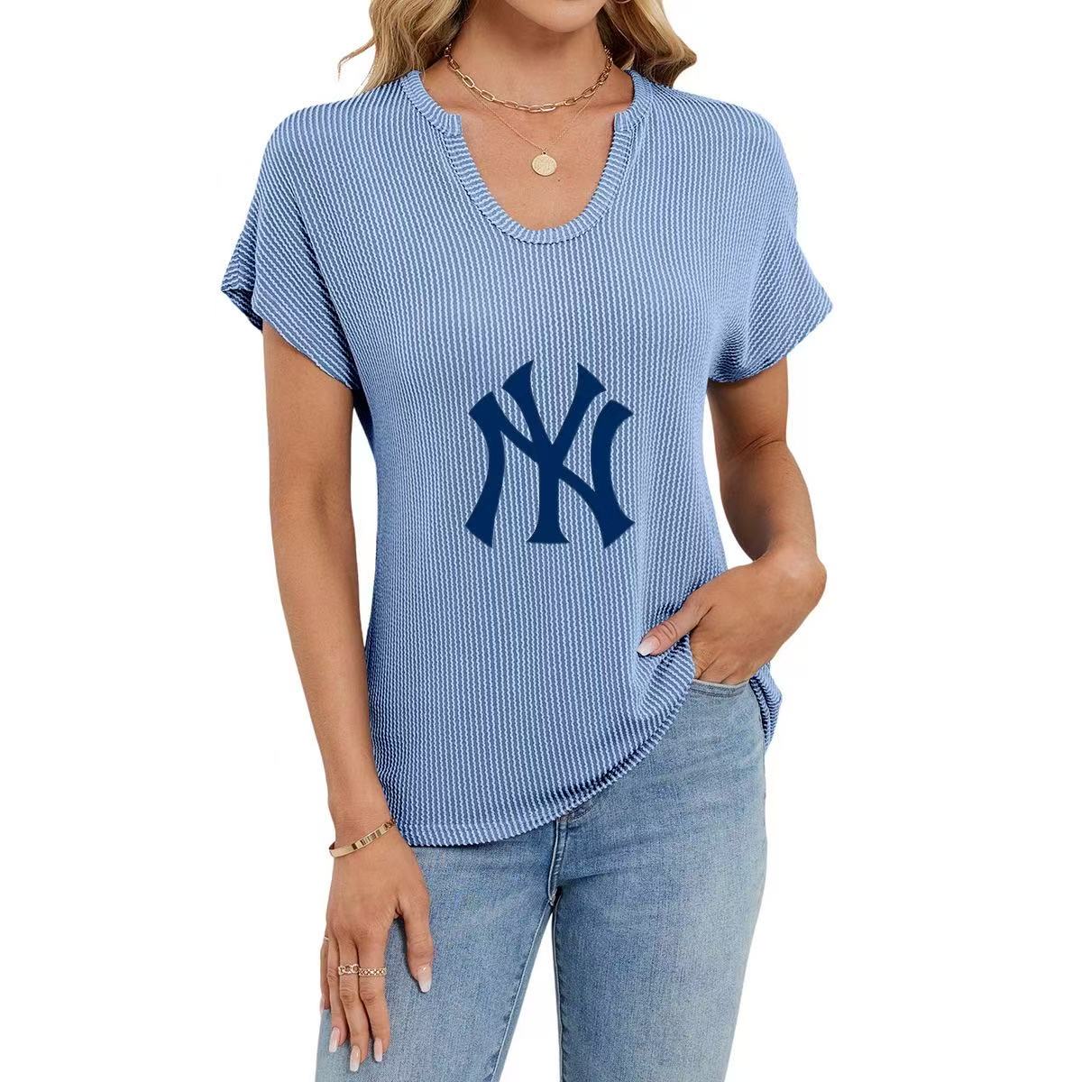 New Twist Strip Loose Women's Short Sleeve U Neck Knit Top T Shirt Women - Baseswear