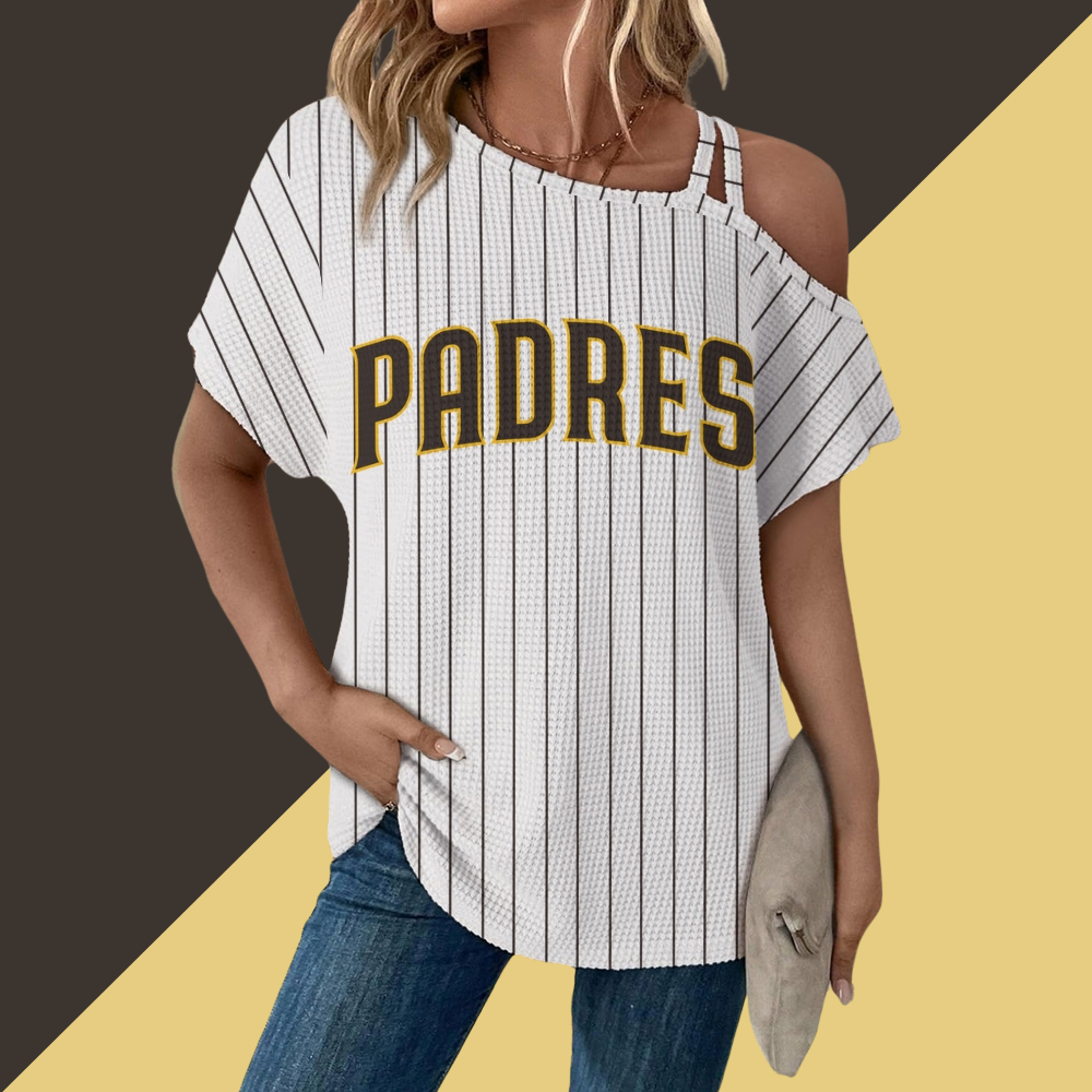 San Diego Padres White Asymmetrical Neck Short Sleeve T-Shirt - Baseswear