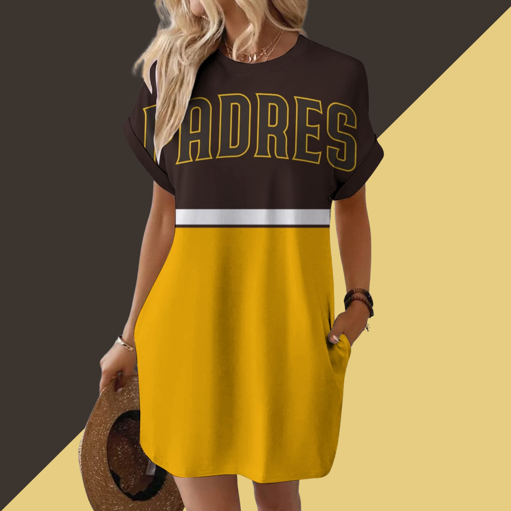 San Diego Padres Hidden Pocket Short Sleeve Tee Dress - Baseswear