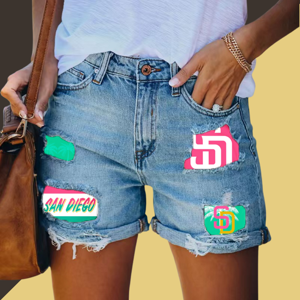 San Diego Padres Distressed Cutoff Denim Shorts - Women - Baseswear