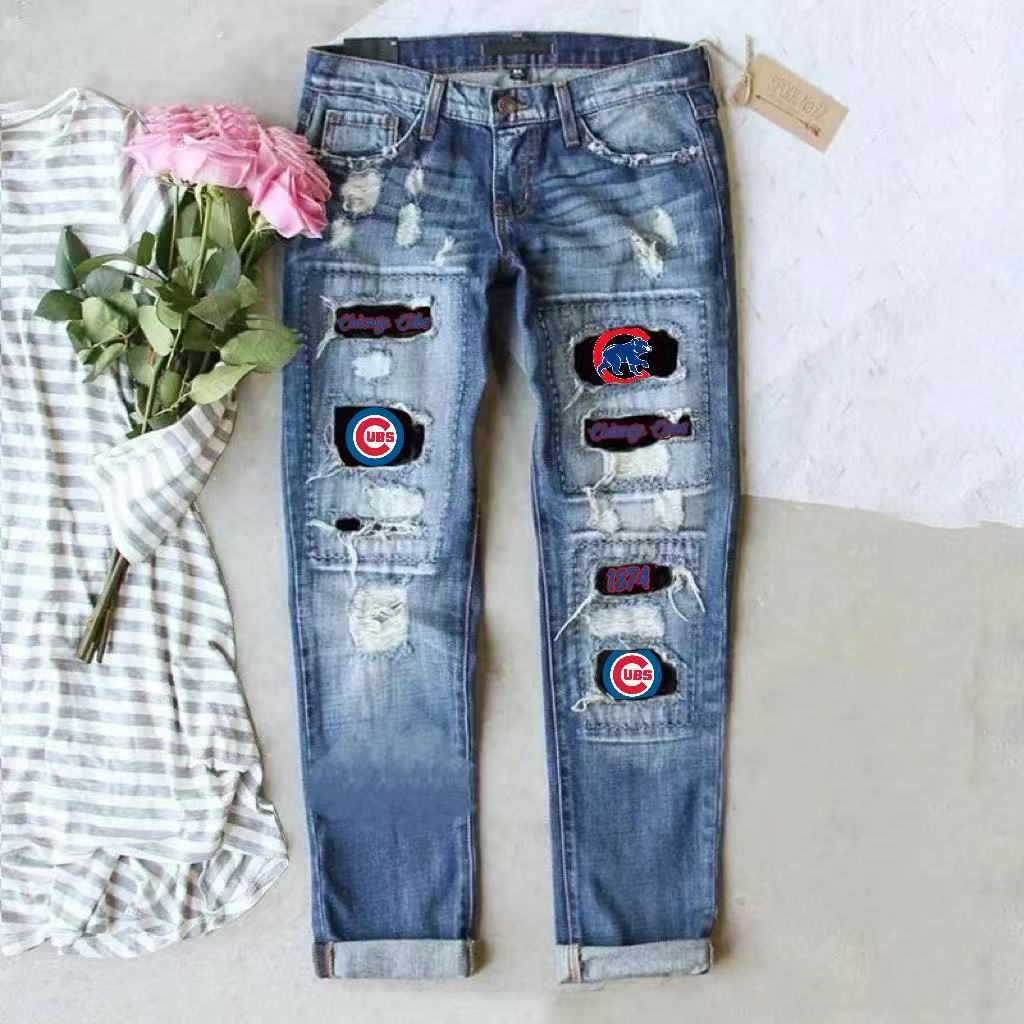 casual fashion perforated printed jeans - Baseswear