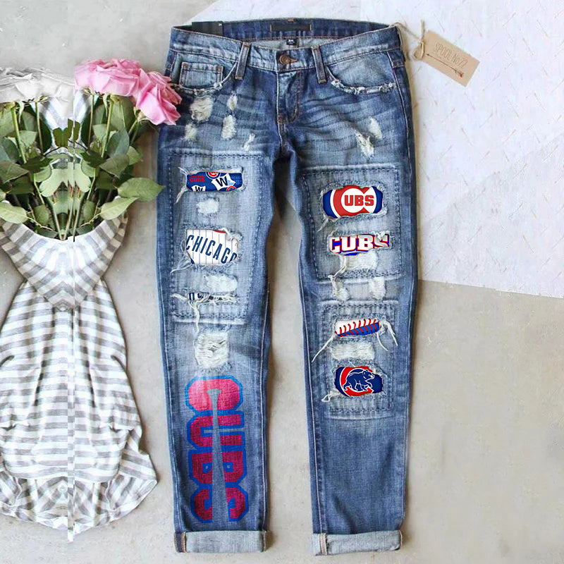 casual fashion perforated printed jeans - Baseswear