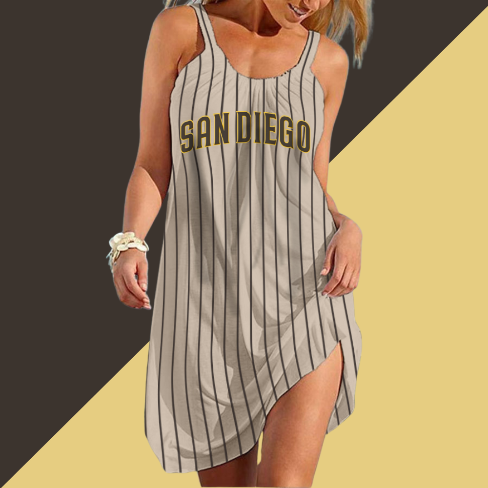San Diego Padres Round neck sleeveless printed dress - Baseswear