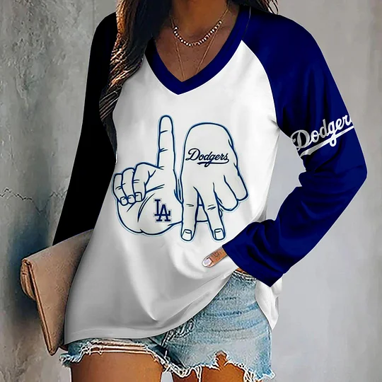 V-neck Patchwork Casual Printed T-shirt for Women - Baseswear