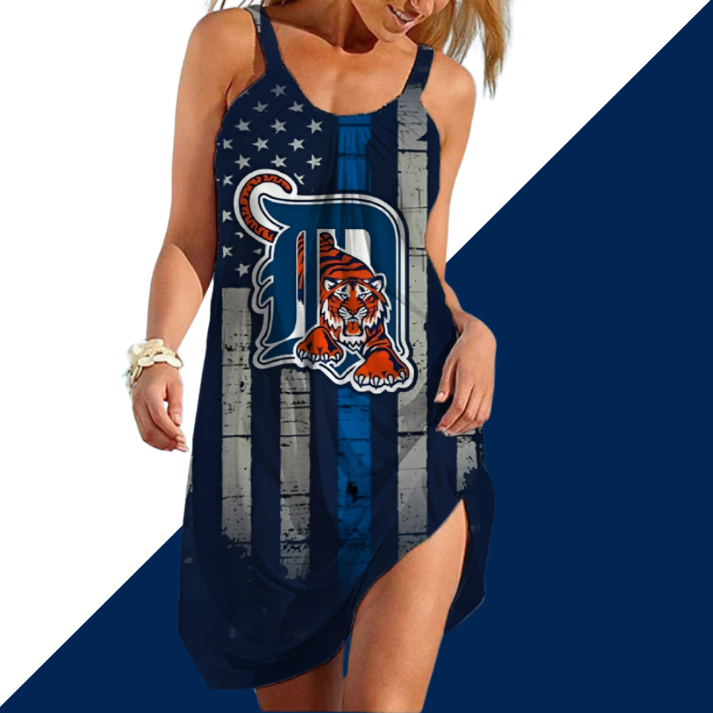 Detroit Tigers Round neck sleeveless printed dress - Baseswear
