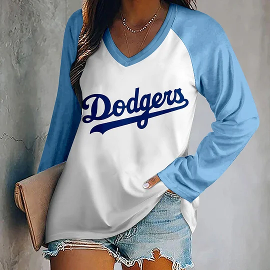 V-neck Patchwork Casual Printed T-shirt for Women - Baseswear