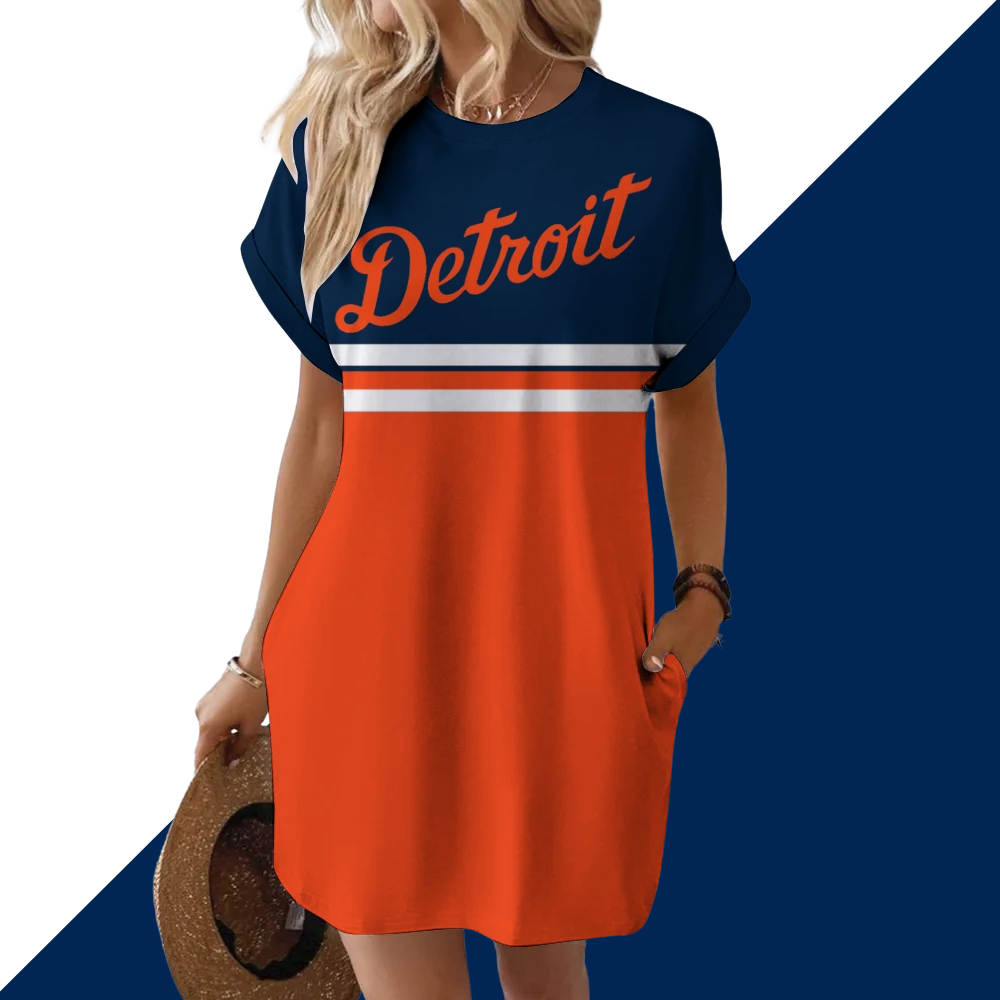Detroit Tigers Hidden Pocket Short Sleeve Tee Dress - Baseswear