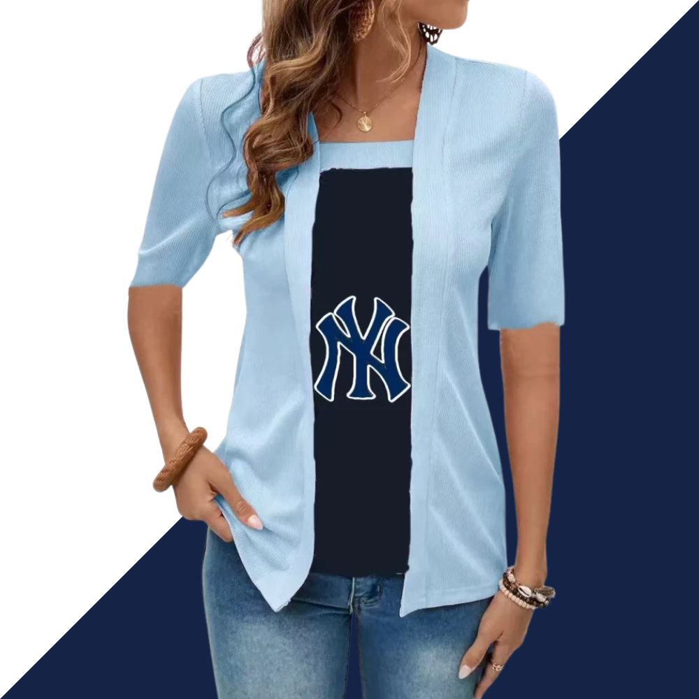 Fake two-piece five-sleeve printed women's shirt T-shirt - Baseswear