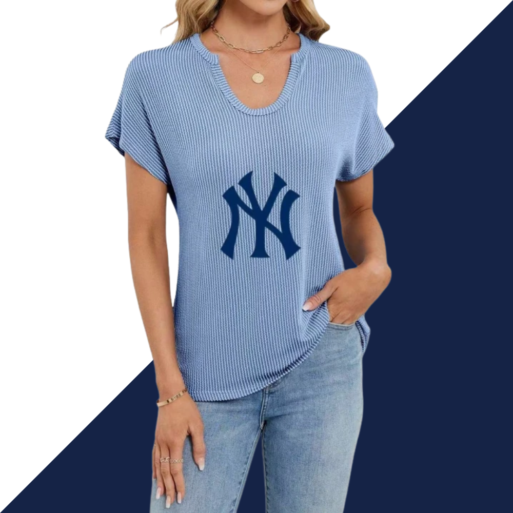 New Twist Strip Loose Women's Short Sleeve U Neck Knit Top T Shirt Women - Baseswear