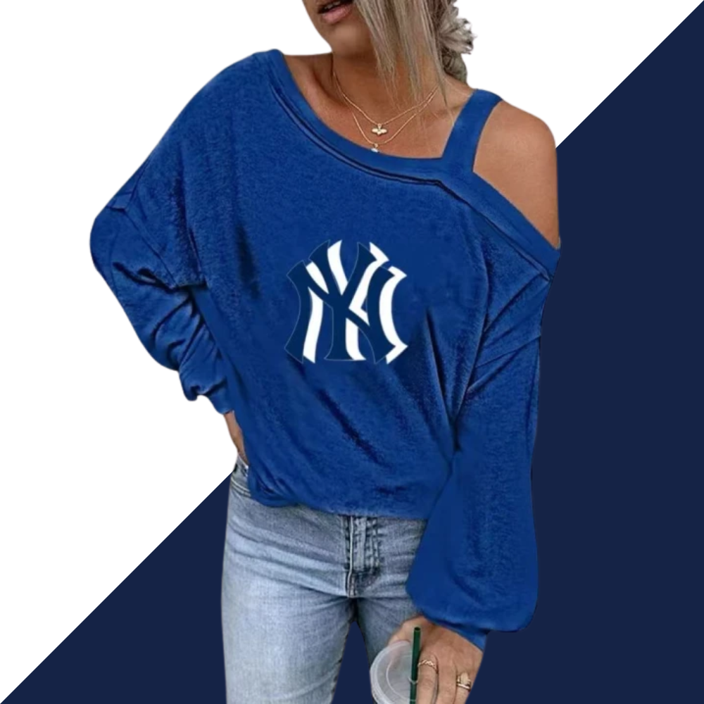 ASYMMETRICAL NECK SHIFT CASUAL LONG SLEEVE TOP - Baseswear