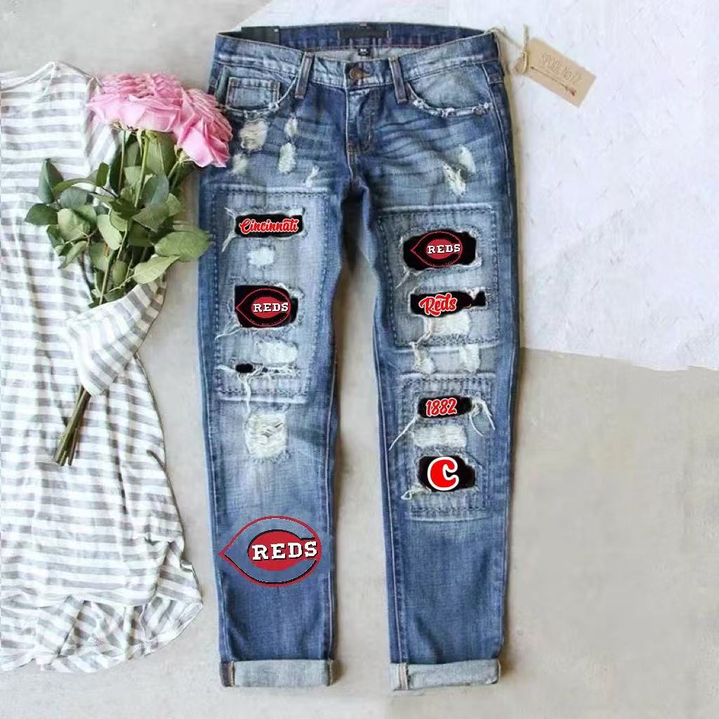 casual fashion perforated printed jeans - Baseswear