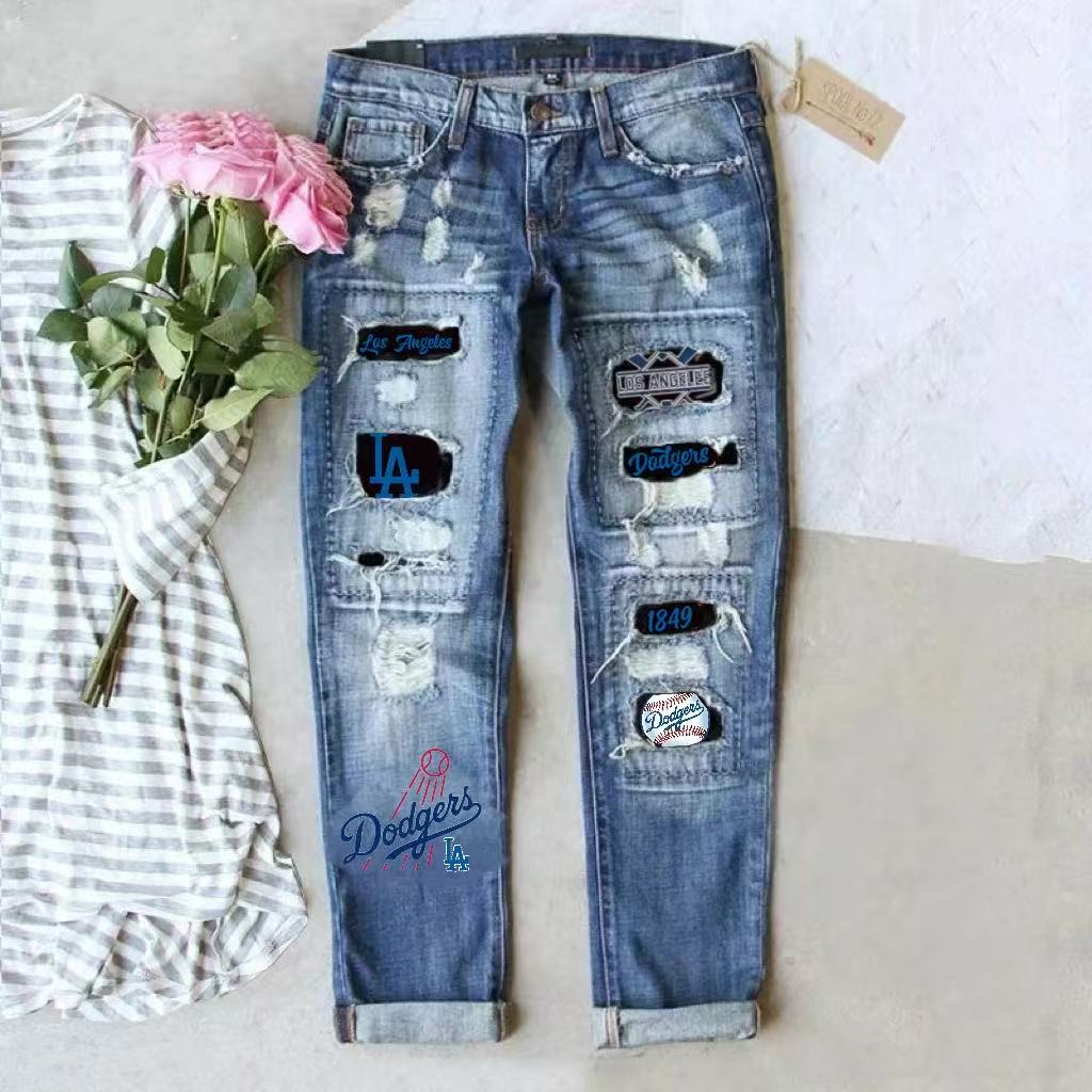 casual fashion perforated printed jeans - Baseswear