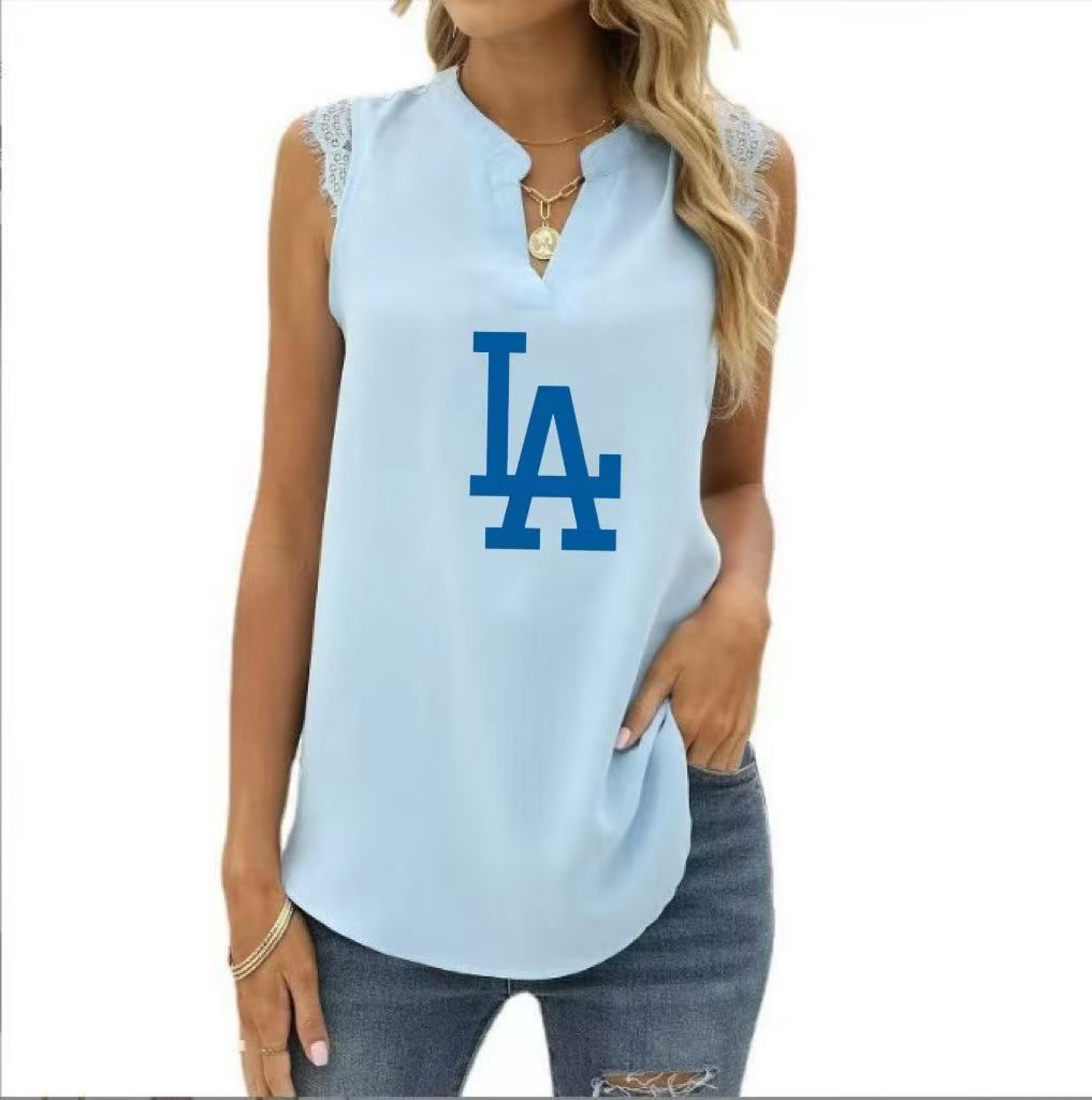 Spring and Summer New Solid Color Shirt Loose V Neck Sleeveless Lace Blouse - Baseswear
