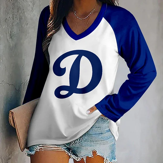 V-neck Patchwork Casual Printed T-shirt for Women - Baseswear