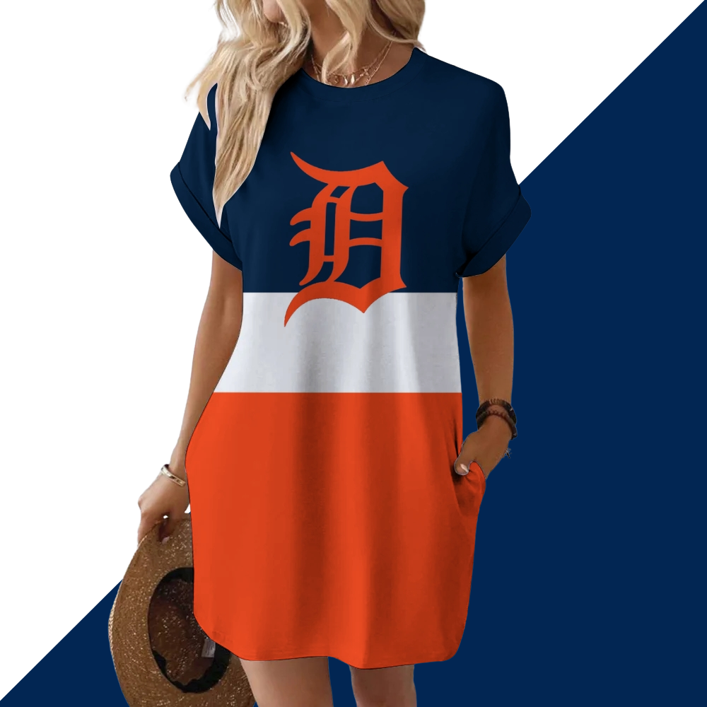 Detroit Tigers Hidden Pocket Short Sleeve Tee Dress - Baseswear