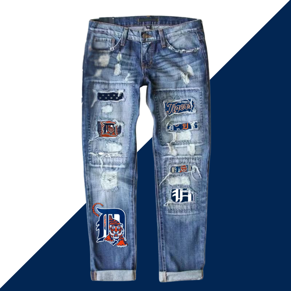 STRETCH RIPPED FRAYED RAW HEM DISTRESSED DENIM JEANS WITH HOLE - Baseswear