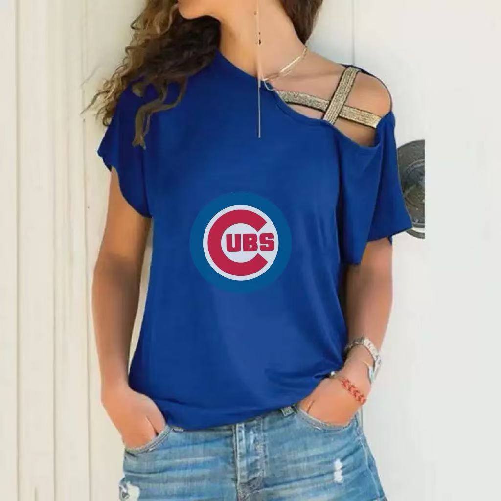 Casual Oblique Shoulder Cross Irregular Short Sleeve T-Shirt Women's - Baseswear