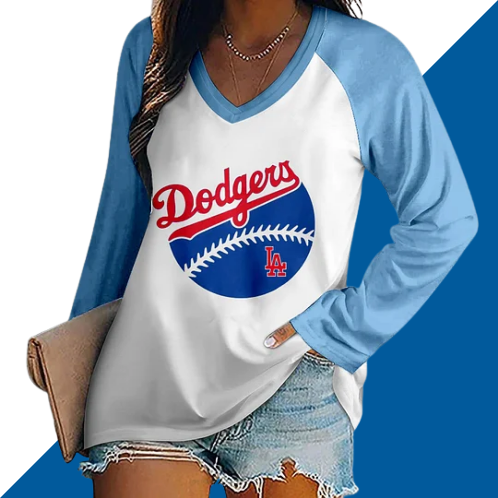 V-neck Patchwork Casual Printed T-shirt for Women - Baseswear