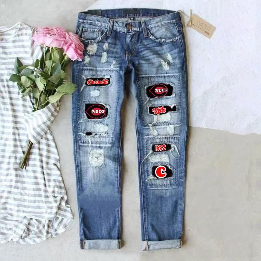 casual fashion perforated printed jeans - Baseswear